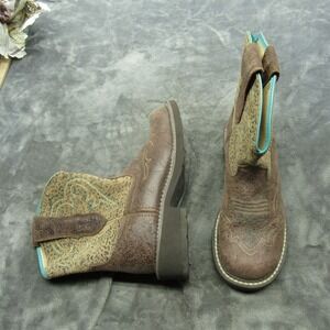 Ariat Women 6.5B Fatbaby Boots Western Brown Teal Embroidered Cowboy 10015363